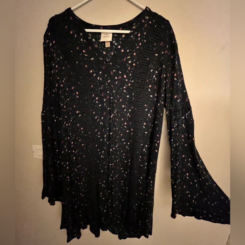 Knox Rose teal floral bell sleeve dress